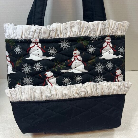 Handmade Winter Fabric Button Closure Cotton Tote Handbag w/Eyeglass Case NEW - Picture 4 of 12